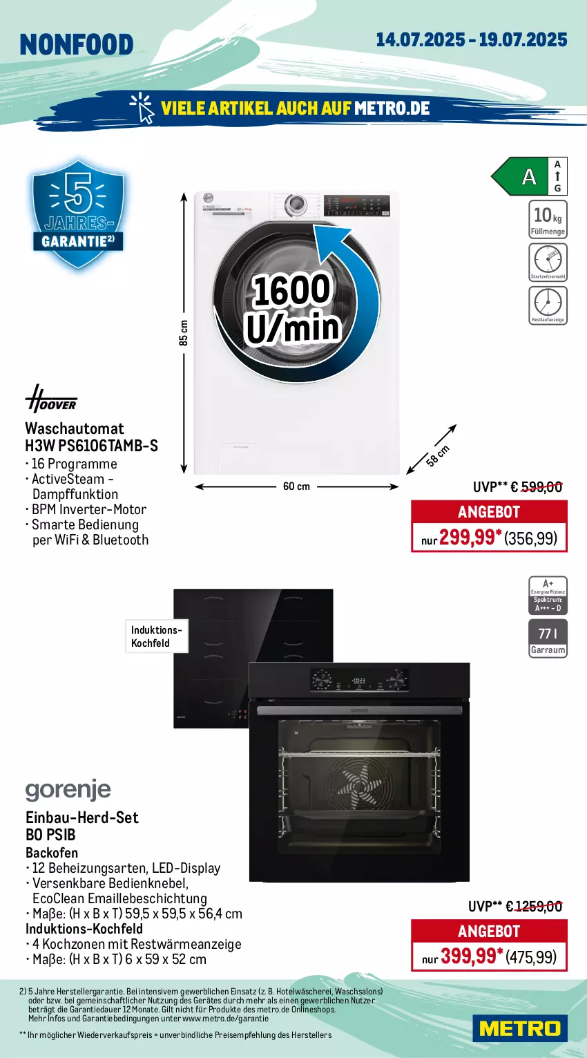 Aktueller Prospekt Metro - Wochen-Angebote - von 14.07 bis 19.07.2025 - strona 22 - produkty: angebot, auer, auto, backofen, Bau, beleuchtung, eis, Elektro, elle, garraum, gefrierschrank, induktionskochfeld, kochfeld, kühlschrank, maille, Metro, Ofen, reis, rum, Schere, Schrank, Spektrum, teller, Ti, türanschlag wechselbar