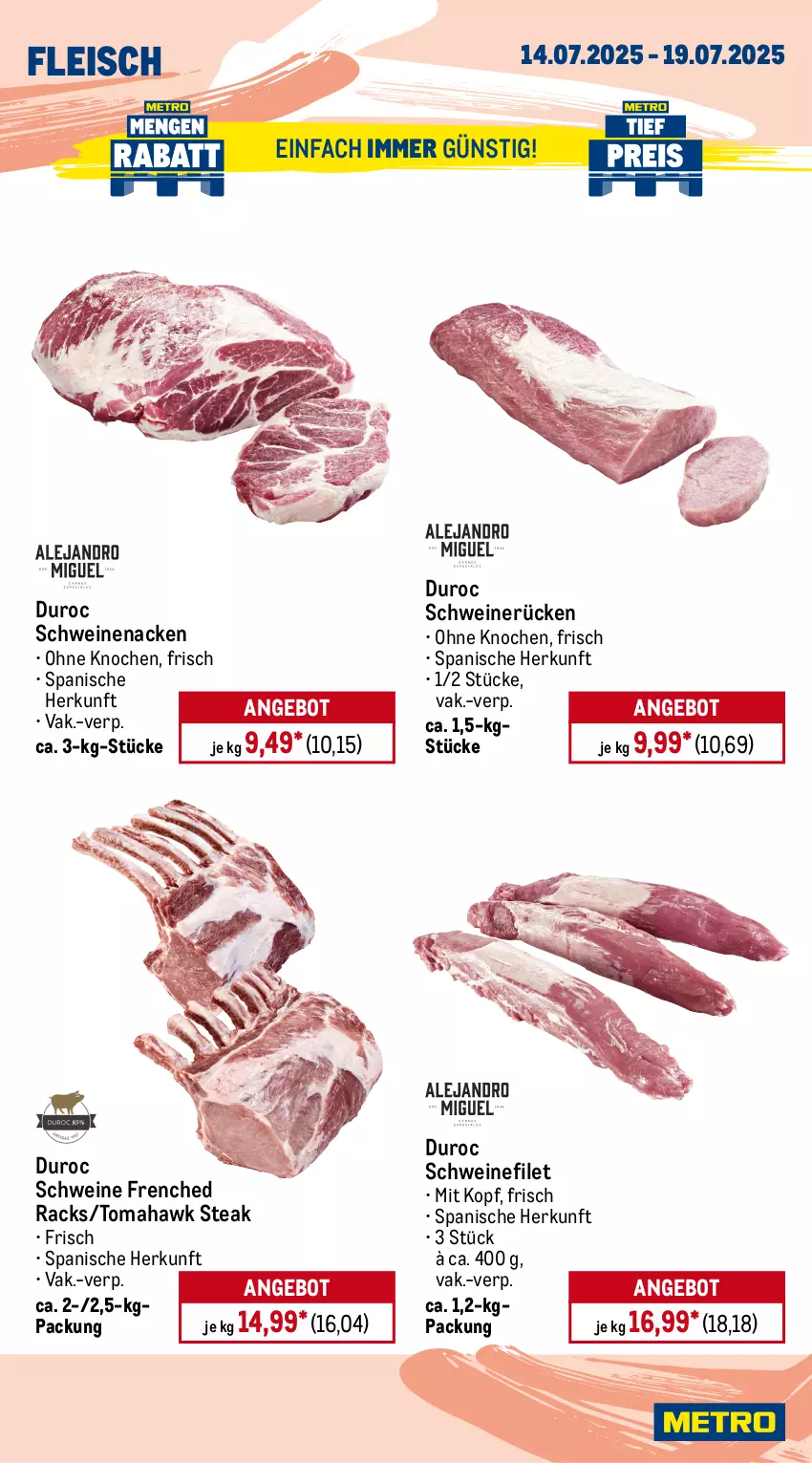 Aktueller Prospekt Metro - Wochen-Angebote - von 14.07 bis 19.07.2025 - strona 4 - produkty: Abtei, angebot, angebote, aqua, eis, elle, filet, fisch, fleisch, forelle, frischfisch, garnelen, lachs, lachsfilet, Metro, reis, rel, rwe, schwein, schweine, schweinefilet, schweinenacken, schweinerücken, seelachsfilet, steak, steaks, thunfisch, Ti, tiefpreis, wein, weine, Wild
