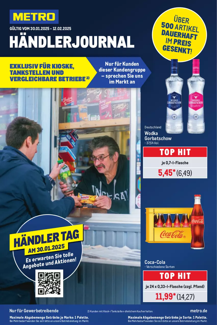 Aktueller Prospekt Metro - Händler Journal - von 30.01 bis 12.02.2025 - strona 1 - produkty: auer, coca-cola, cola, eis, elle, flasche, getränk, getränke, Gorbatschow, Metro, Palette, reis, Ti, wodka