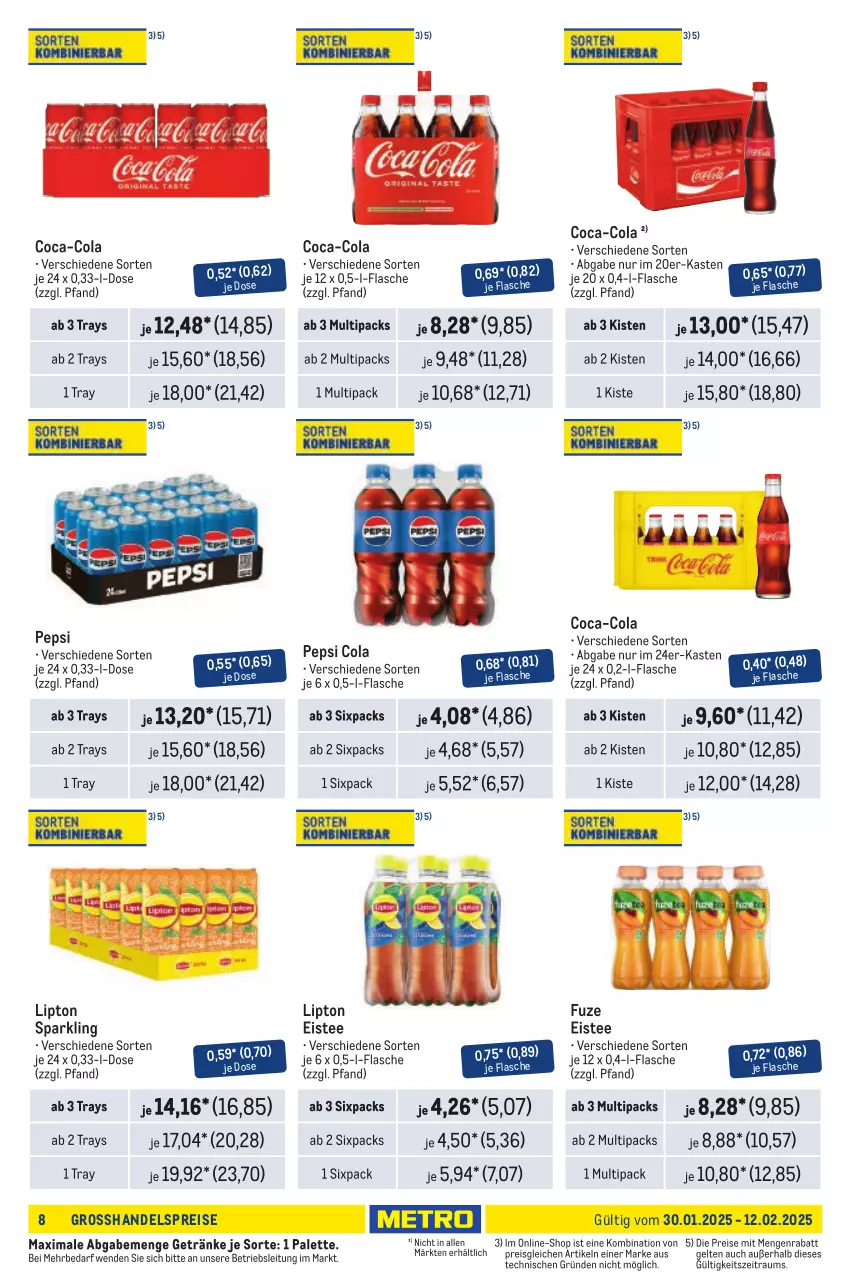 Aktueller Prospekt Metro - Händler Journal - von 30.01 bis 12.02.2025 - strona 10 - produkty: coca-cola, cola, eis, eistee, flasche, getränk, getränke, lipton, Palette, pepsi, Pepsi Cola, reis, tee, Ti