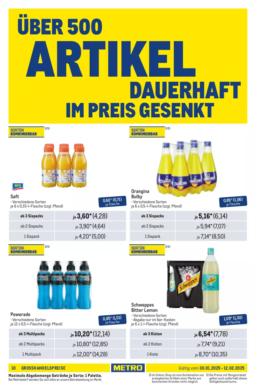 Aktueller Prospekt Metro - Händler Journal - von 30.01 bis 12.02.2025 - strona 12 - produkty: auer, bitter lemon, eis, flasche, getränk, getränke, gin, orangina, Palette, reis, saft, schweppes, Ti