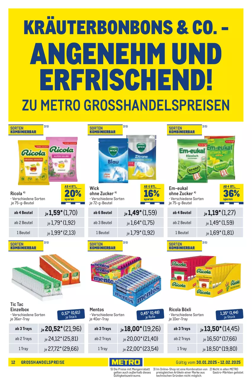 Aktueller Prospekt Metro - Händler Journal - von 30.01 bis 12.02.2025 - strona 14 - produkty: beutel, bonbons, cola, eis, kräuter, mentos, Metro, reis, Ricola, Ti, WICK, zucker