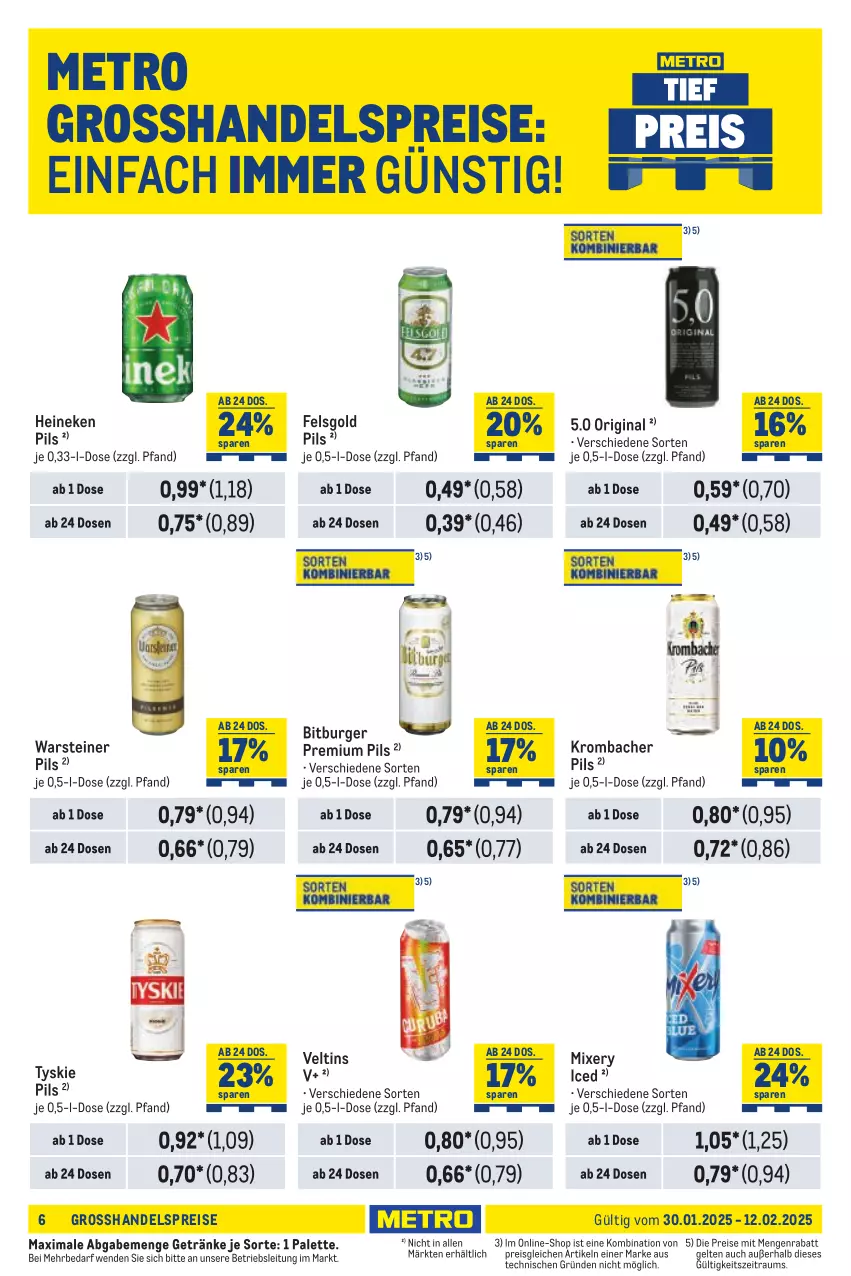 Aktueller Prospekt Metro - Händler Journal - von 30.01 bis 12.02.2025 - strona 8 - produkty: bitburger, burger, eis, getränk, getränke, gin, heineken, krombache, krombacher, krombacher pils, Metro, Mixer, mixery, Palette, pils, premium pils, reis, steiner, Ti, tyskie, veltins, warsteiner