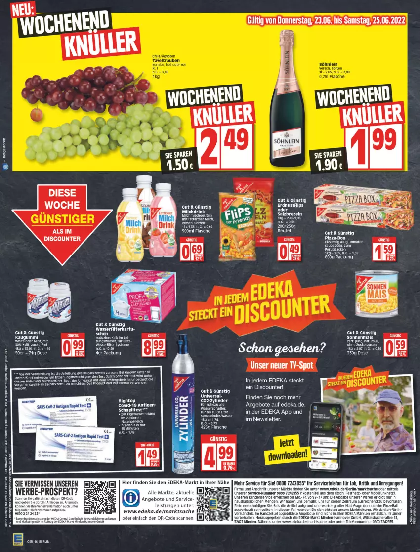 Aktueller Prospekt Edeka - Angebote der Woche - von 20.06 bis 25.06.2022 - strona 16 - produkty: angebot, angebote, brita, deka, discount, eis, elle, erde, erdnuss, flasche, getränk, gsw, Kinder, LG, Liege, mais, milch, mint, natur, nuss, pizza, Pizzateig, reis, rel, rwe, sauce, Schnelltest, telefon, Ti, tomate, tomaten, uhr, wasser, Yo, ZTE, zucker