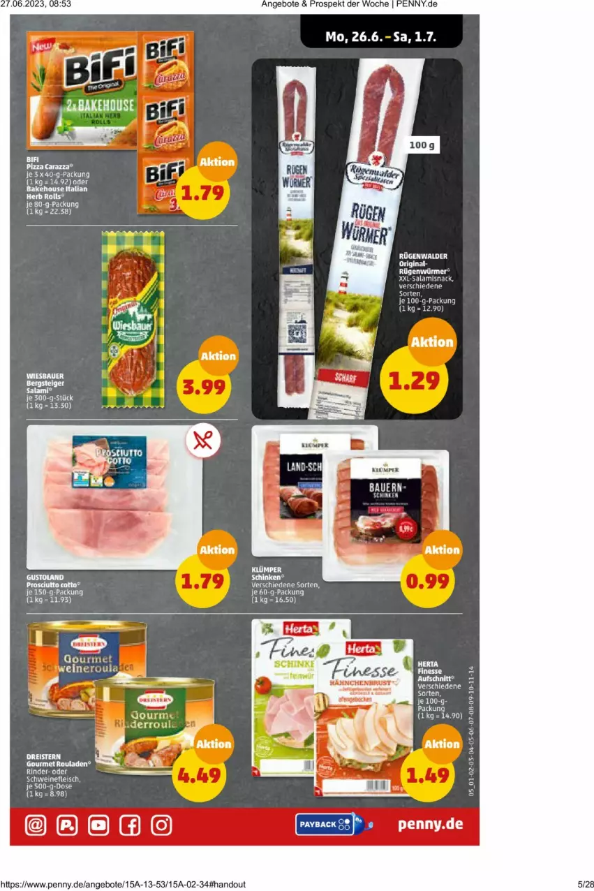 Aktueller Prospekt Penny - Prospekte - von 26.06 bis 01.07.2023 - strona 5 - produkty: angebot, angebote, bifi, Palette, salami, snack, Ti