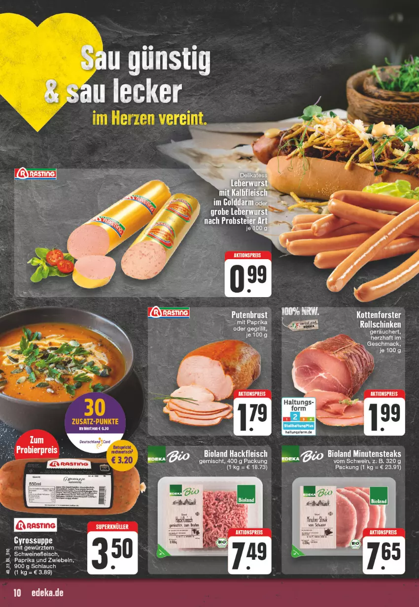 Aktueller Prospekt Edeka - Angebote der Woche - von 02.10 bis 07.10.2023 - strona 10 - produkty: aktionspreis, bio, bioland, eis, fleisch, grill, hackfleisch, mac, minutensteaks, paprika, reis, schinken, schlauch, schwein, steak, steaks, Ti, wein, zwiebel, zwiebeln