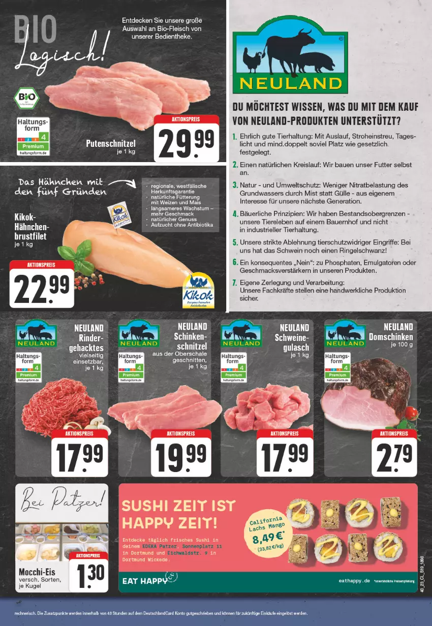 Aktueller Prospekt Edeka - Angebote der Woche - von 02.10 bis 07.10.2023 - strona 19 - produkty: aktionspreis, auer, Bau, Bauer, bio, decke, eis, elle, ente, fleisch, gulasch, LG, mac, natur, pute, putenschnitzel, reis, rel, ring, Schal, Schale, schnitzel, schwein, Sushi, Ti, Tiere, wasser, wein, WICK