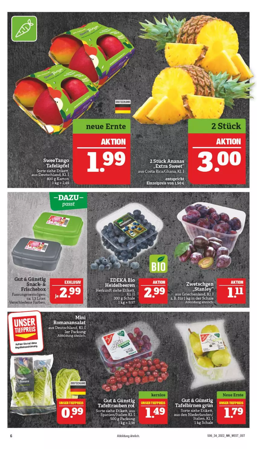 Aktueller Prospekt Marktkauf - Prospekt - von 21.08 bis 27.08.2022 - strona 10 - produkty: ananas, bio, Birnen, buch, deka, edeka bio, eis, regal, reis, salat, Schal, Schale, tafeläpfel, tafelbirnen, tafeltrauben, Ti, trauben