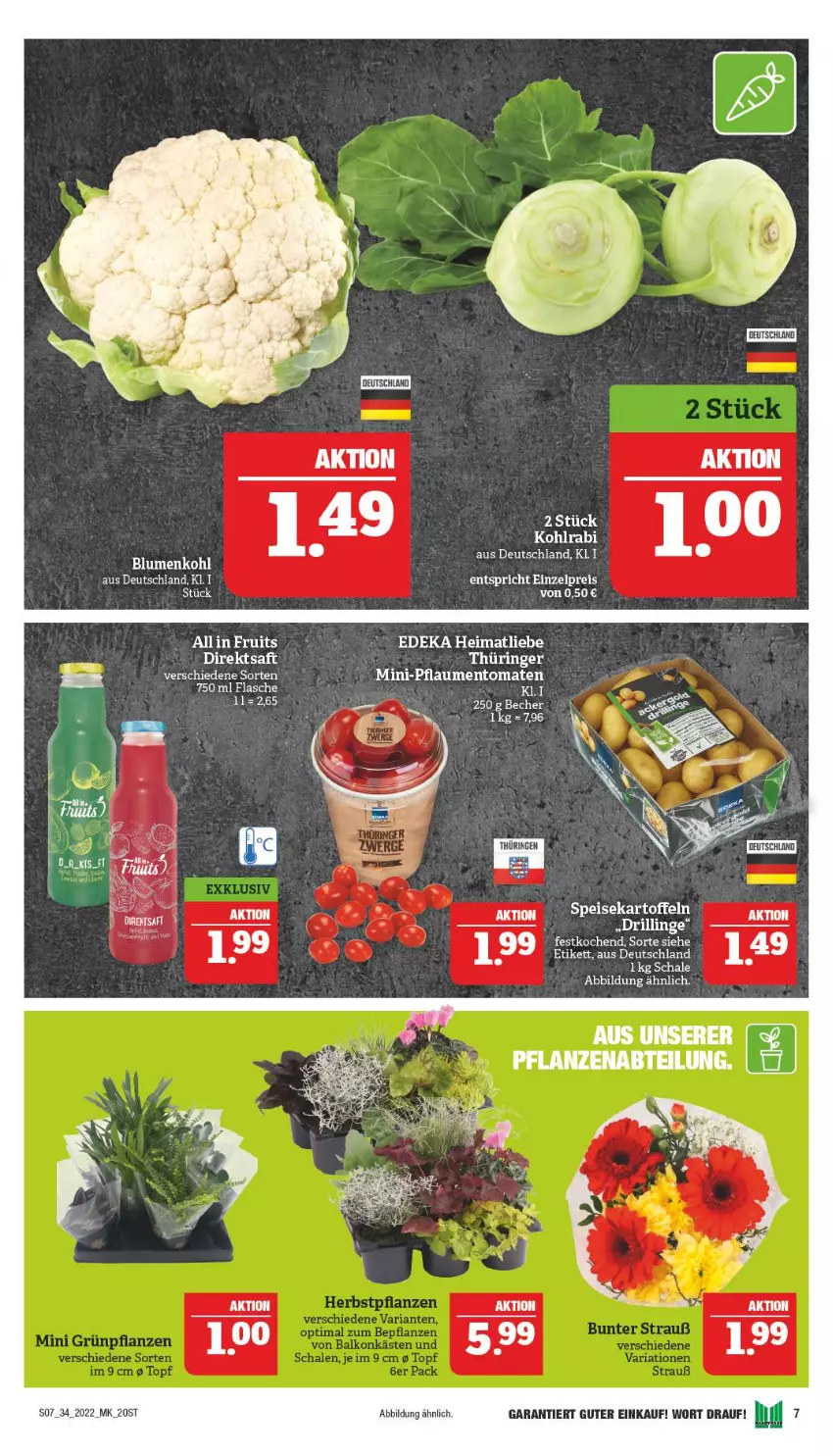 Aktueller Prospekt Marktkauf - Prospekt - von 21.08 bis 27.08.2022 - strona 11 - produkty: deka, direktsaft, eis, flasche, kartoffel, kartoffeln, kohlrabi, Paula, pflaume, pflaumen, ring, saft, speisekartoffeln, Ti, tomate, tomaten