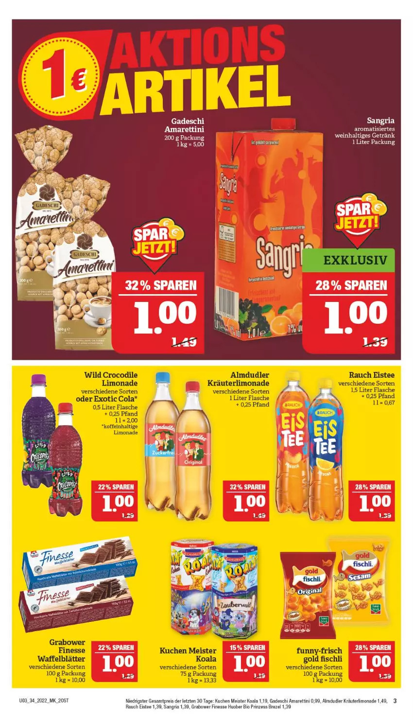 Aktueller Prospekt Marktkauf - Prospekt - von 21.08 bis 27.08.2022 - strona 3 - produkty: almdudler, bio, brezel, eis, eistee, finesse, getränk, huober, kräuter, kuchen, limo, limonade, Meister, Rauch, reis, Ria, sangria, tee, Ti, wein, ZTE