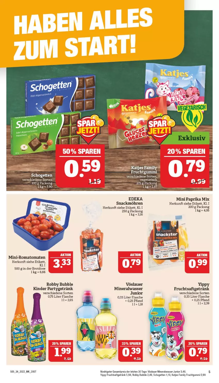 Aktueller Prospekt Marktkauf - Prospekt - von 21.08 bis 27.08.2022 - strona 9 - produkty: Alwa, auer, brot, Brotdose, deka, eis, flasche, frucht, fruchtgummi, fruchtsaft, fruchtsaftgetränk, getränk, gin, katjes, Kinder, mineralwasser, möhren, nuss, paprika, paprika mix, reis, robby, Romatomaten, saft, schogetten, snack, snacks, Ti, tomate, tomaten, uhu, Vegeta, vöslauer, wasser, ZTE