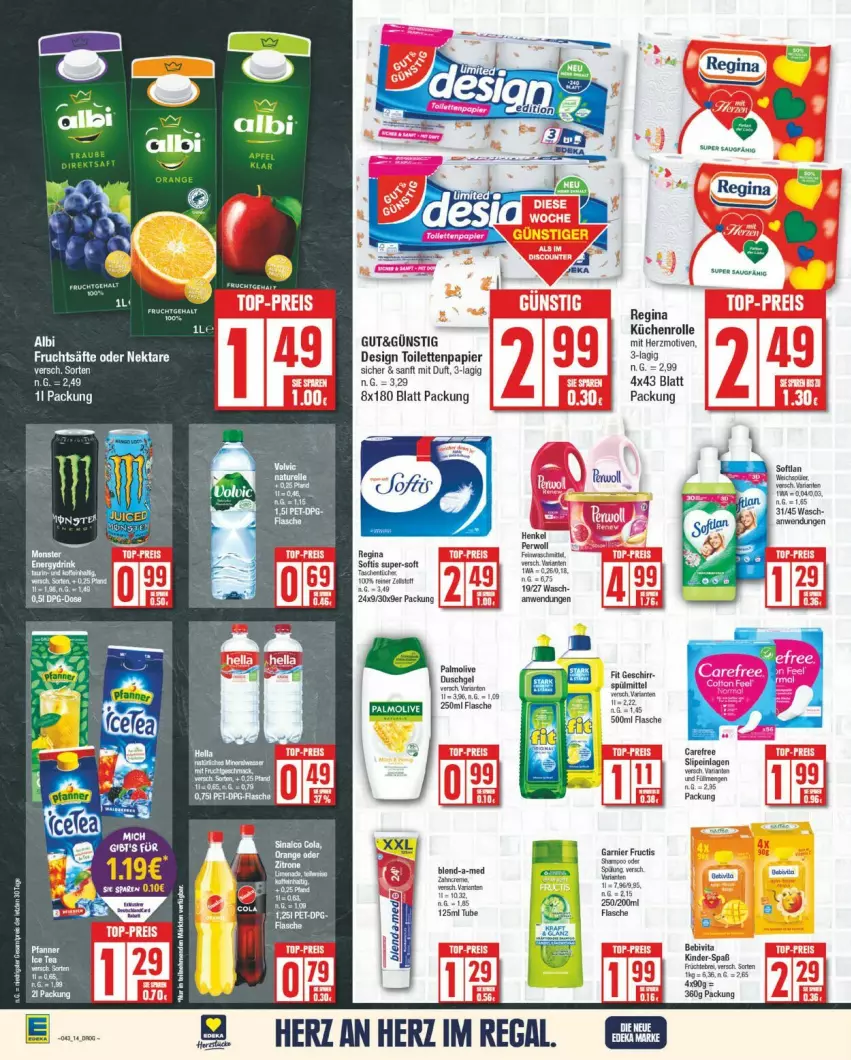 Aktueller Prospekt Edeka - Prospekte - von 21.10 bis 26.10.2024 - strona 14 - produkty: Bank, bebivita, flasche, fructis, garnier, geschirr, gin, henkel, küche, Küchen, küchenrolle, monster, papier, regal, tee, Ti, toilettenpapier, vita