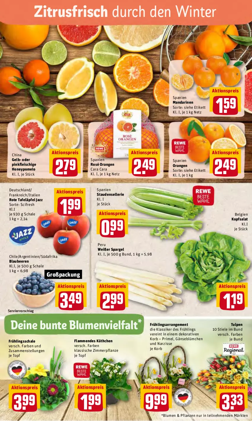 Aktueller Prospekt Rewe - REWE Ihr Kaufpark - von 31.01 bis 05.02.2022 - strona 2 - produkty: aktionspreis, beere, beeren, Blaubeer, blaubeere, blume, blumen, Cif, eis, elle, fleisch, kopfsalat, korb, lamm, LG, mandarine, mandarinen, orange, orangen, pflanze, pflanzen, Pomelo, reis, rote tafeläpfel, salat, Schal, Schale, spargel, stauden, tafeläpfel, Ti, topf