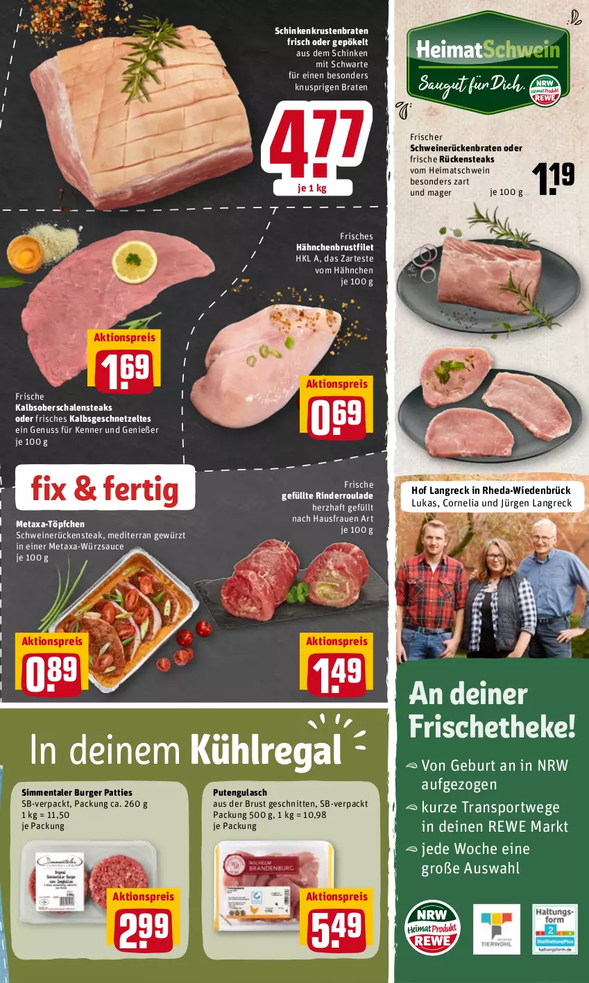 Aktueller Prospekt Rewe - REWE Ihr Kaufpark - von 31.01 bis 05.02.2022 - strona 5 - produkty: aktionspreis, braten, brustfilet, burger, eis, filet, geschnetzeltes, gewürz, gulasch, hähnchenbrust, hähnchenbrustfilet, krustenbraten, kühlregal, Metaxa, nuss, pute, regal, reis, rind, rinder, Rinderroulade, Rückenbraten, Rückensteak, rückensteaks, sauce, Schal, Schale, schinken, schnitten, schwein, schweine, schweinerücken, sim, Sport, steak, steaks, Ti, Töpfchen, wein, weine, würzsauce, Zelt