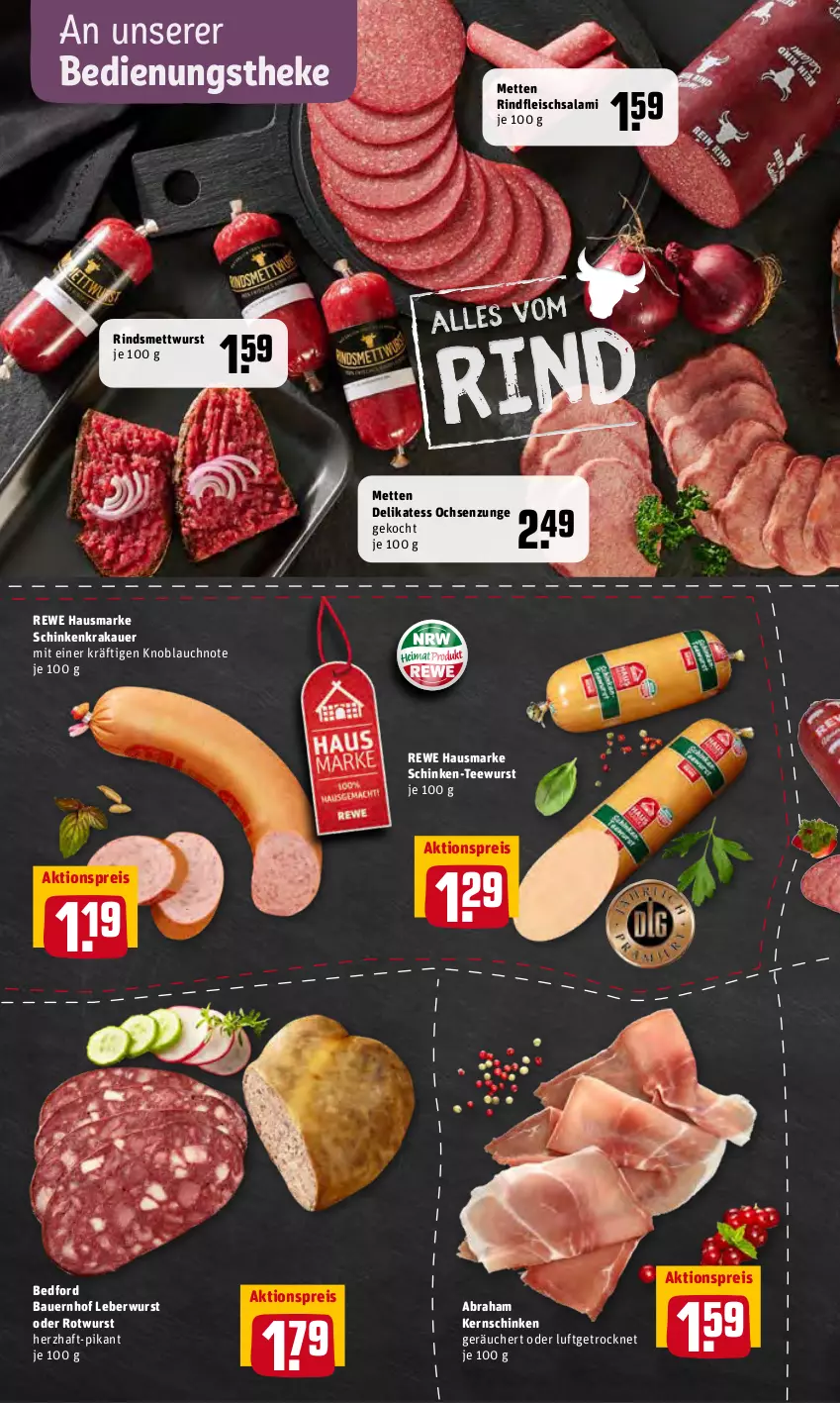 Aktueller Prospekt Rewe - REWE Ihr Kaufpark - von 31.01 bis 05.02.2022 - strona 6 - produkty: aktionspreis, auer, Bau, Bauer, eis, fleisch, hausmarke, kernschinken, knoblauch, krakauer, leberwurst, Mett, metten, mettwurst, reis, rewe hausmarke, rind, rindfleisch, Rotwurst, salami, schinken, schinkenkrakauer, tee, teewurst, Ti, wurst