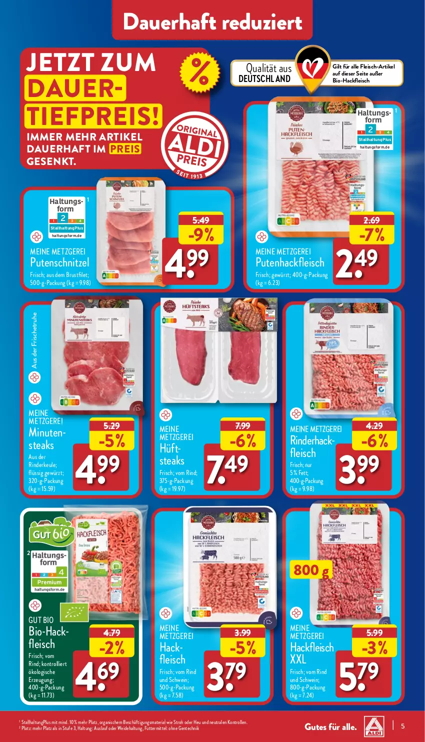 Aktueller Prospekt Aldi Nord - Von Montag - von 30.10 bis 04.11.2023 - strona 5 - produkty: auer, bio, Bio-Hackfleisch, brustfilet, eis, filet, fleisch, gewürz, hackfleisch, Heu, pute, Putenhackfleisch, putenschnitzel, reis, Ria, rind, rinder, Rinderkeule, schnitzel, schwein, steak, steaks, Ti, tiefpreis, trolli, wein