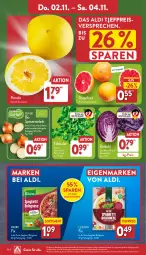 Gazetka promocyjna Aldi Nord - Von Montag - Gazetka - ważna od 04.11 do 04.11.2023 - strona 26 - produkty: aldi, bio, bolognese, eis, feldsalat, gin, grapefruit, knorr, knorr fix, Pomelo, reis, rotkohl, salat, Schal, Schale, spaghetti, spaghetti bolognese, Ti, tiefpreis, trolli, ZTE, zwiebel, zwiebeln