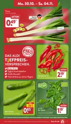 Gazetka promocyjna Aldi Nord - Von Montag - Gazetka - ważna od 04.11 do 04.11.2023 - strona 3 - produkty: aldi, angebot, bio, eis, gurke, gurken, mini-gurken, paprika, paprika rot, reis, Schal, Schale, spinat, Spitzpaprika, Ti, trolli, ZTE