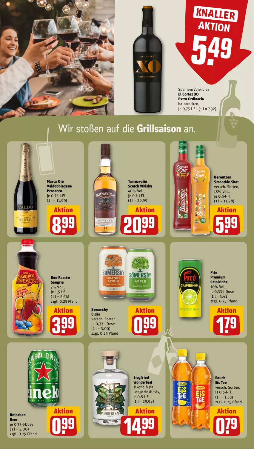 Aktueller Prospekt Rewe - Prospekte - von 27.05 bis 01.06.2024 - strona 15 - produkty: alkohol, berentzen, caipirinha, cider, drink, ecco, eis, grill, heineken, prosecco, Rauch, Ria, sangria, scotch, scotch whisky, smoothie, somersby, tee, Ti, valdo, whisky