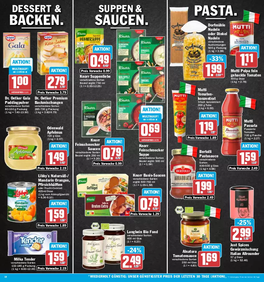 Aktueller Prospekt Aez - Prospekte - von 20.03 bis 25.03.2023 - strona 10 - produkty: aktionspreis, apfel, apfelmus, backmischung, Backmischungen, bertolli, beutel, bio, cocktail, dessert, Dr. Oetker, eis, feinschmecker, flasche, frucht, gewürz, Gewürzmischung, knorr, milka, Mutti, natur, natura, nudel, nudeln, odenwald, orange, orangen, pasta, pfirsich, pudding, reis, sauce, saucen, suppe, suppen, suppenliebe, tender, Ti, tomate, tomaten, tomatensauce, ZTE