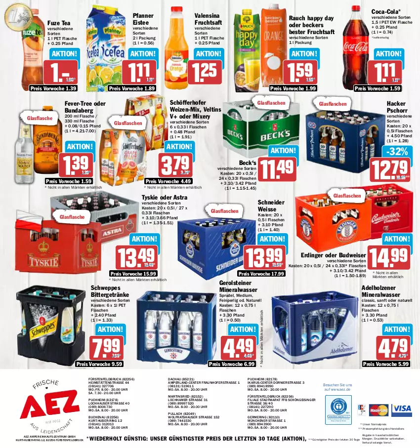 Aktueller Prospekt Aez - Prospekte - von 20.03 bis 25.03.2023 - strona 16 - produkty: adelholzener, AEZ, Alwa, Astra, Beckers Bester, buch, budweiser, Bundaberg, coca-cola, cola, drucker, eis, eistee, elle, Engel, ente, erdinger, fever-tree, flasche, frucht, fruchtsaft, fuze tea, Germ, gerolsteine, gerolsteiner, getränk, getränke, glasflasche, hacker pschorr, Happy Day, Holz, kerze, mineralwasser, Mixer, mixery, natur, perla, pfanne, Pfanner, Rauch, reis, rel, ring, rum, saft, schöfferhofer, schweppes, Sprudel, steiner, tee, teller, Ti, tyskie, uhr, valensina, veltins, wasser, ZTE