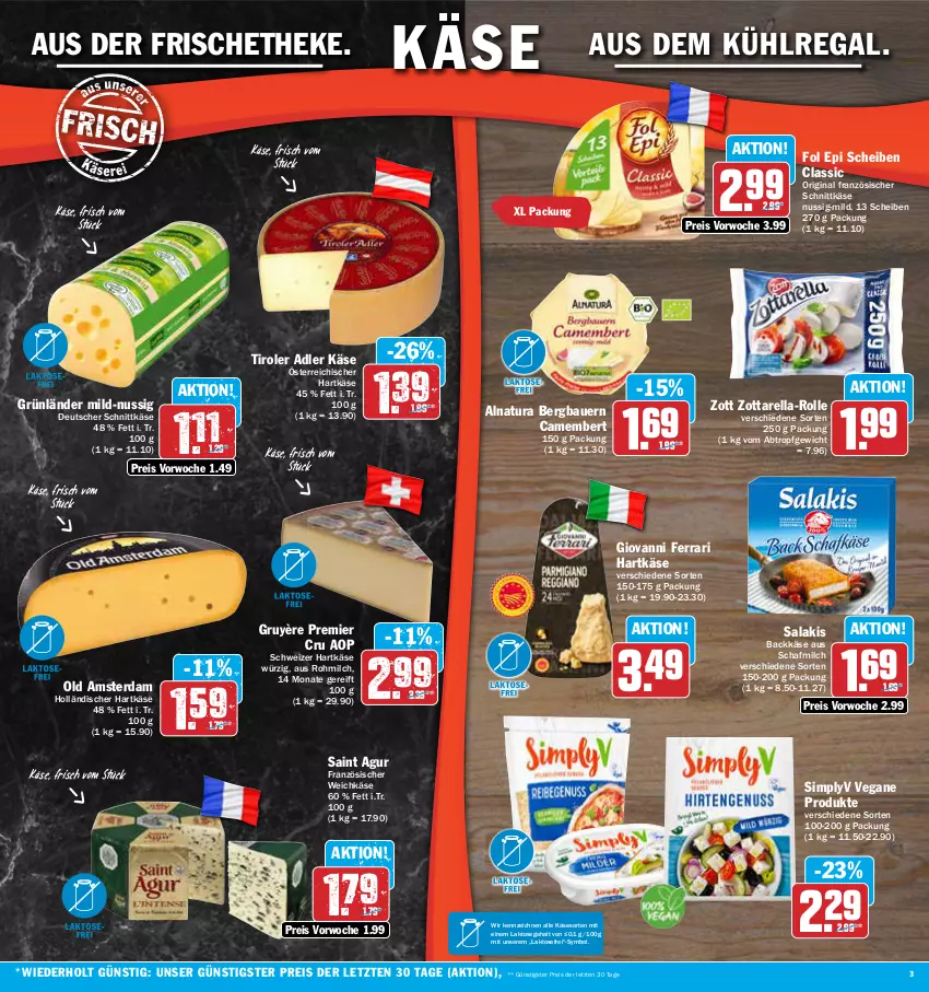 Aktueller Prospekt Aez - Prospekte - von 20.03 bis 25.03.2023 - strona 3 - produkty: auer, aus dem kühlregal, Bau, Bauer, camembert, deutscher schnittkäse, eis, fol epi, französischer weichkäse, gin, grünländer, hartkäse, Käse, kühlregal, milch, natur, natura, nuss, Old Amsterdam, regal, reis, rel, Saint Agur, salakis, schnittkäse, schweizer hartkäse, sim, Ti, weichkäse, zott, zottarella, ZTE