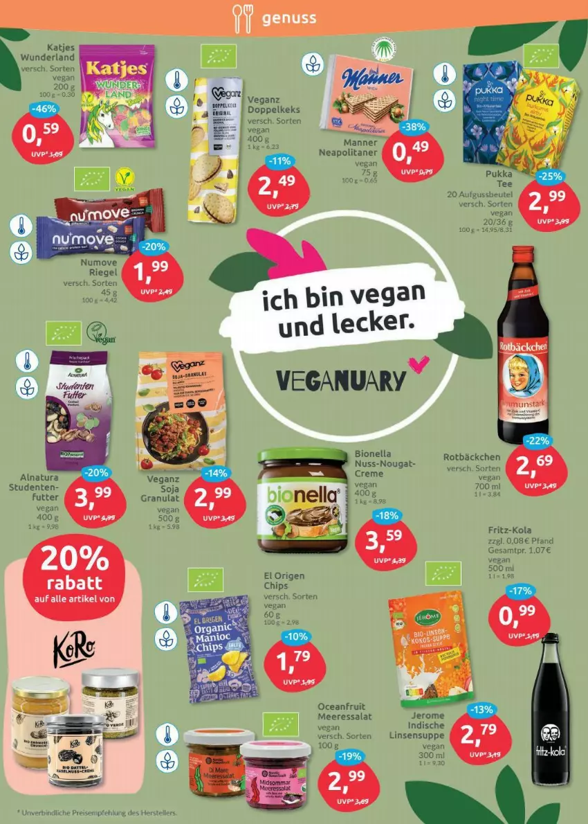 Aktueller Prospekt Budni - Prospekte - von 03.01 bis 08.01.2022 - strona 6 - produkty: beutel, bio, chips, creme, eis, elle, ente, fritz, fritz-kola, katjes, keks, linsen, natur, natura, nuss, reis, riegel, salat, suppe, tee, teller, Ti