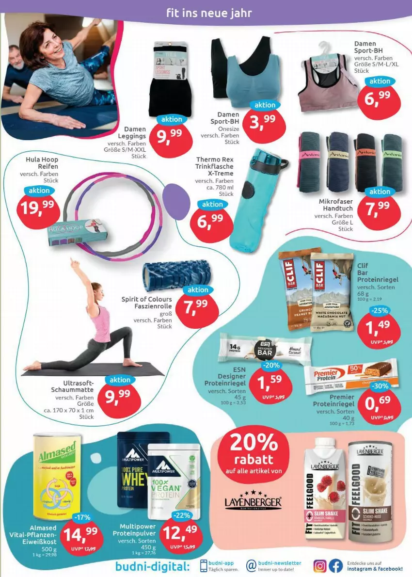 Aktueller Prospekt Budni - Prospekte - von 03.01 bis 08.01.2022 - strona 7 - produkty: decke, flasche, gin, handtuch, leggings, mikrofaser, reifen, riegel, Sport, tee, Ti, trinkflasche, tuc