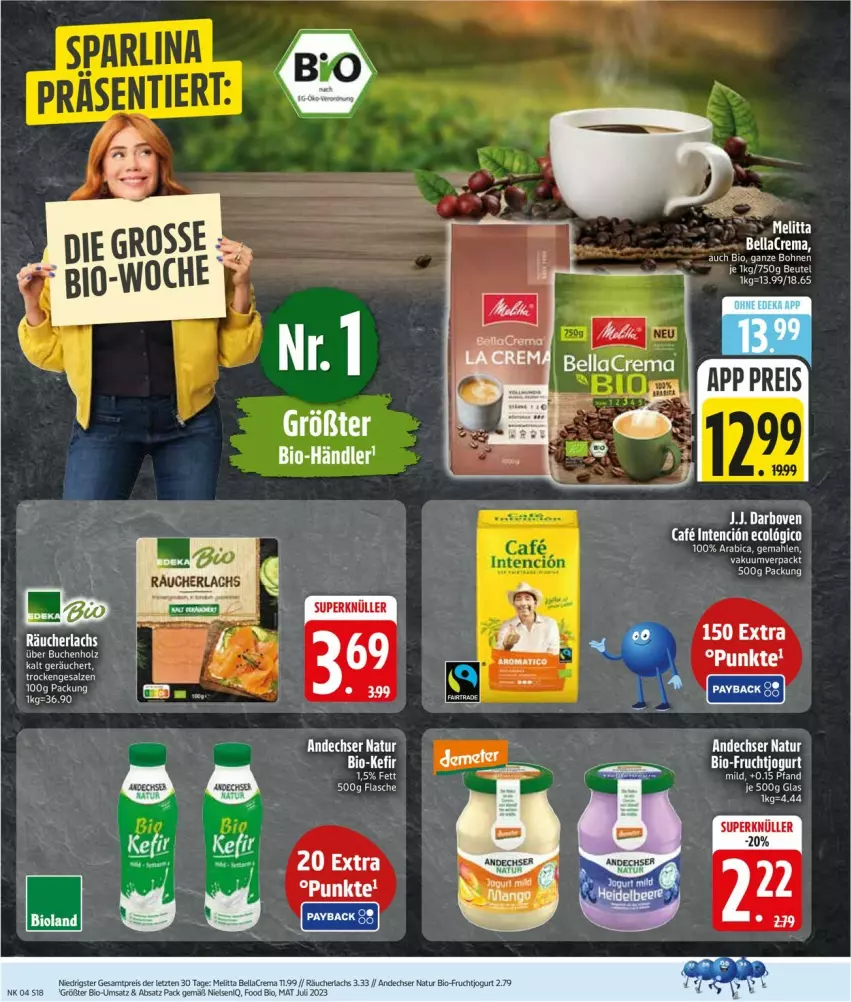 Aktueller Prospekt Edeka - Prospekte - von 19.01 bis 24.01.2026 - strona 20 - produkty: andechser natur, bellacrema, bio, Bio-Fruchtjogurt, bohne, bohnen, buch, eis, ente, flasche, frucht, jogurt, lachs, natur, Räucherlachs, reis, tee, Ti, ZTE