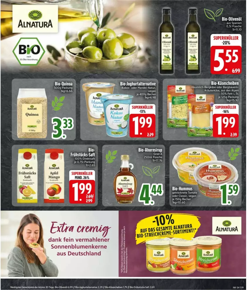 Aktueller Prospekt Edeka - Prospekte - von 19.01 bis 24.01.2026 - strona 21 - produkty: auer, Bau, Bauer, Bergkäse, bio, bio-joghurt, blume, blumen, direktsaft, flasche, Heu, heumilch, hummus, joghur, joghurt, Käse, kokos, kräuter, mandel, milch, natur, saft, sonnenblume, sonnenblumen, Sonnenblumenkerne, tee, Ti, tomate, ZTE