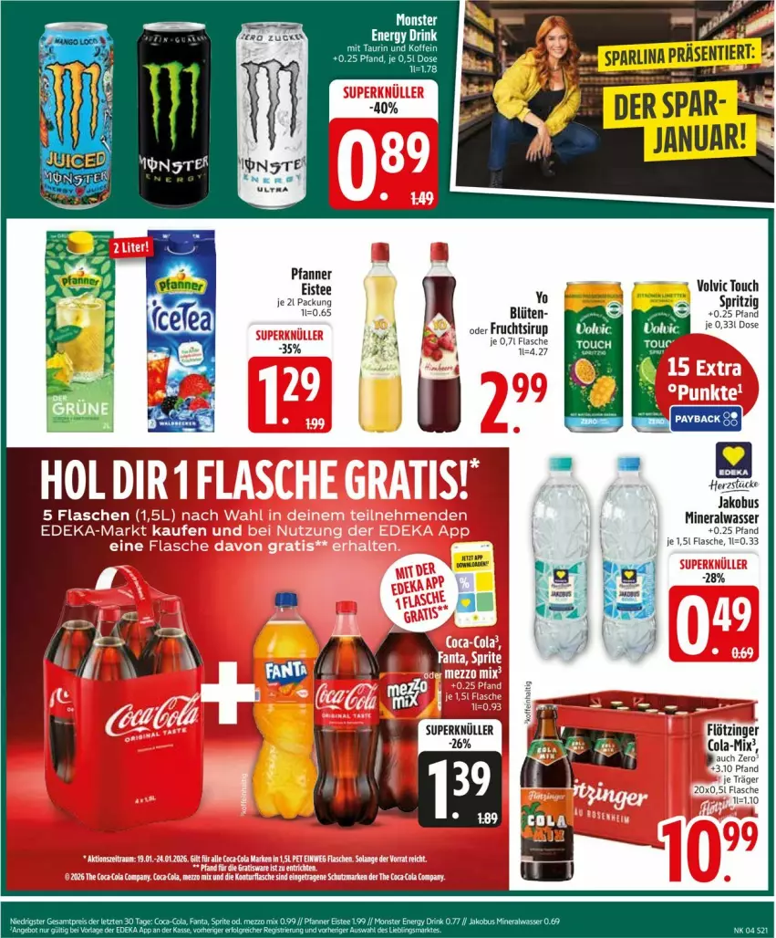 Aktueller Prospekt Edeka - Prospekte - von 19.01 bis 24.01.2026 - strona 23 - produkty: Alwa, Blüte, cola, eis, eistee, flasche, frucht, jako, mineralwasser, pfanne, Pfanner, sirup, tee, Ti, volvic, wasser