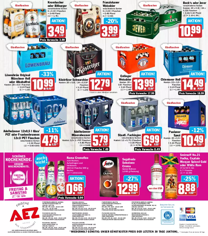 Aktueller Prospekt Aez - Prospekte - von 13.06 bis 18.06.2022 - strona 16 - produkty: adelholzener, AEZ, alkohol, Alwa, Becher, bier, bitburger, bohne, bohnen, brunnen, buch, burger, Cap, captain morgan, creme, drucker, eis, Engel, ente, erdinger, fisch, flasche, franziskaner, Germ, gin, glasflasche, gsw, Holz, jever, kerze, köstritzer, krombache, krombacher, mineralwasser, Paula, paulaner, perla, rama, rama cremefine, reis, ring, rum, Segafredo, smirnoff, Spezi, Staatl. Fachingen, Ti, uhr, vodka, wasser, weissbier, white rum, ZTE