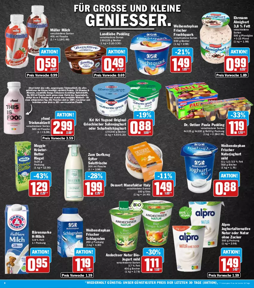 Aktueller Prospekt Aez - Prospekte - von 13.06 bis 18.06.2022 - strona 8 - produkty: almighur, almighurt, alpro, andechser natur, asti, ball, bärenmarke, Becher, bio, butter, dessert, Dr. Oetker, ehrmann, ehrmann almighurt, eis, elle, Faktu, flasche, frucht, Fruchtquark, gin, joghur, joghurt, joghurt mild, jogurt, kräuter, kräuterbutter, landliebe, leine, LG, meggle, milch, Müller, natur, naturjoghurt, omega, Paula, paula pudding, pudding, quark, reis, riegel, sahne, Sahnejoghurt, salat, schlagrahm, Sylter, Ti, vita, Vitamine, weihenstephan, Yo, ZTE, zucker, Zum Dorfkrug