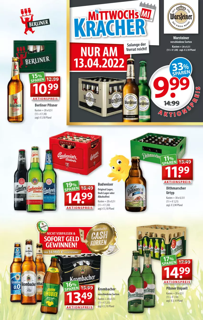 Aktueller Prospekt Getraenkeland - von 04.04 bis 16.04.2022 - strona 3 - produkty: Bad, berliner, budweiser, eis, gin, krombache, krombacher, mars, pils, pilsner, pilsner urquell, steiner, urtyp, warsteiner