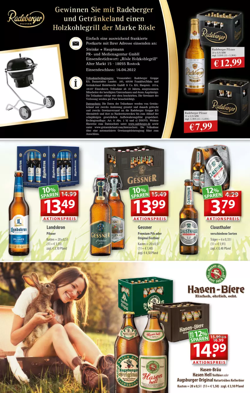 Aktueller Prospekt Getraenkeland - von 04.04 bis 16.04.2022 - strona 4 - produkty: aktionspreis, aust, auto, Berger, bier, Biere, burger, clausthaler, eis, Elan, elle, erde, Gessner, getränk, getränke, gewinnspiel, gin, grill, Holz, holzkohle, holzkohlegrill, kellerbier, Kohlegrill, natur, pils, pilsner, premium pils, radeberger, radeberger pilsner, reis, rösle, Spiele, tee, Ti, weck