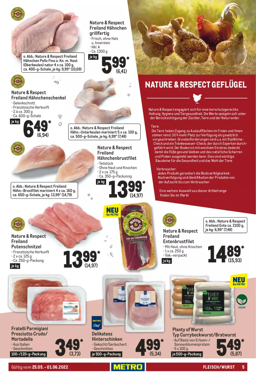 Aktueller Prospekt Metro - Food - von 25.05 bis 01.06.2022 - strona 5 - produkty: aust, Bau, blume, blumen, bockwurst, bratwurst, brustfilet, curry, dell, eis, ente, Entenbrust, erbsen, erde, filet, fleisch, Geflügel, Gesundheit, grill, hähnchenbrust, hähnchenbrustfilet, hähnchenschenkel, henkel, hinterschinken, LG, mac, mortadella, natur, Pollo Fino, prosciutto, prosciutto crudo, pute, putenschnitzel, Rauch, Schal, Schale, schenkel, schinken, schnitten, schnitzel, sonnenblume, sonnenblumen, spiegel, Ti, Tiere, wasser, wurst