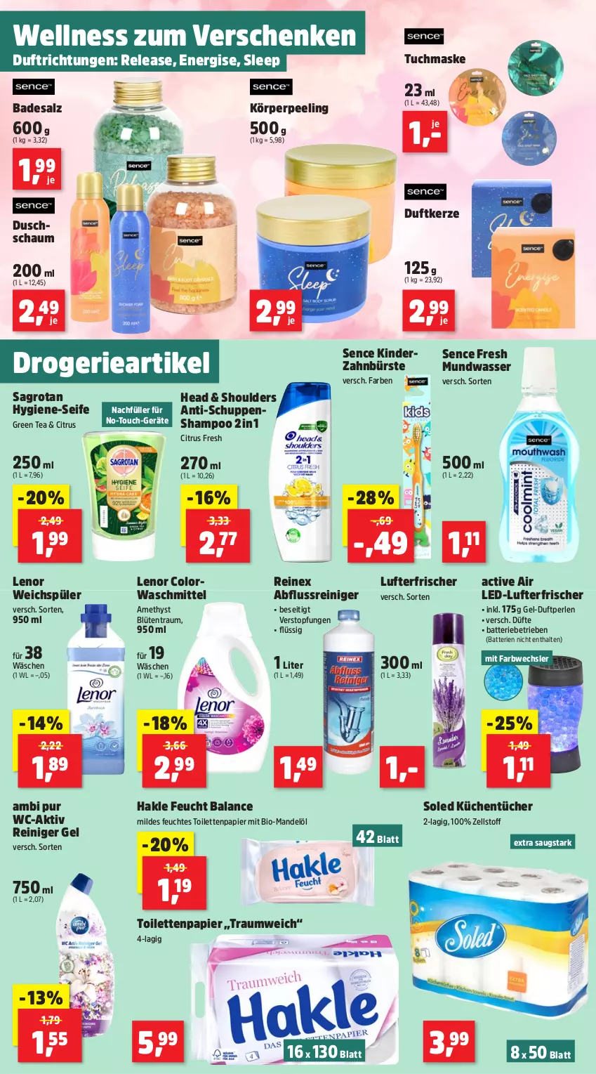 Aktueller Prospekt Thomas Philipps - von 10.02 bis 15.02.2025 - strona 6 - produkty: Bad, batterie, batterien, bio, Blüte, bürste, citrus, colorwaschmittel, Duftkerze, feuchtes toilettenpapier, green tea, hakle, kerze, Kinder, küche, Küchen, küchentücher, lenor, lenor weichspüler, lufterfrischer, mandel, Mandelöl, Maske, mundwasser, papier, Peeling, perlen, reiniger, reiniger gel, rel, sagrotan, salz, Seife, shampoo, Ti, toilettenpapier, topf, tuc, tücher, tuchmaske, waschmittel, wasser, weichspüler, zahnbürste