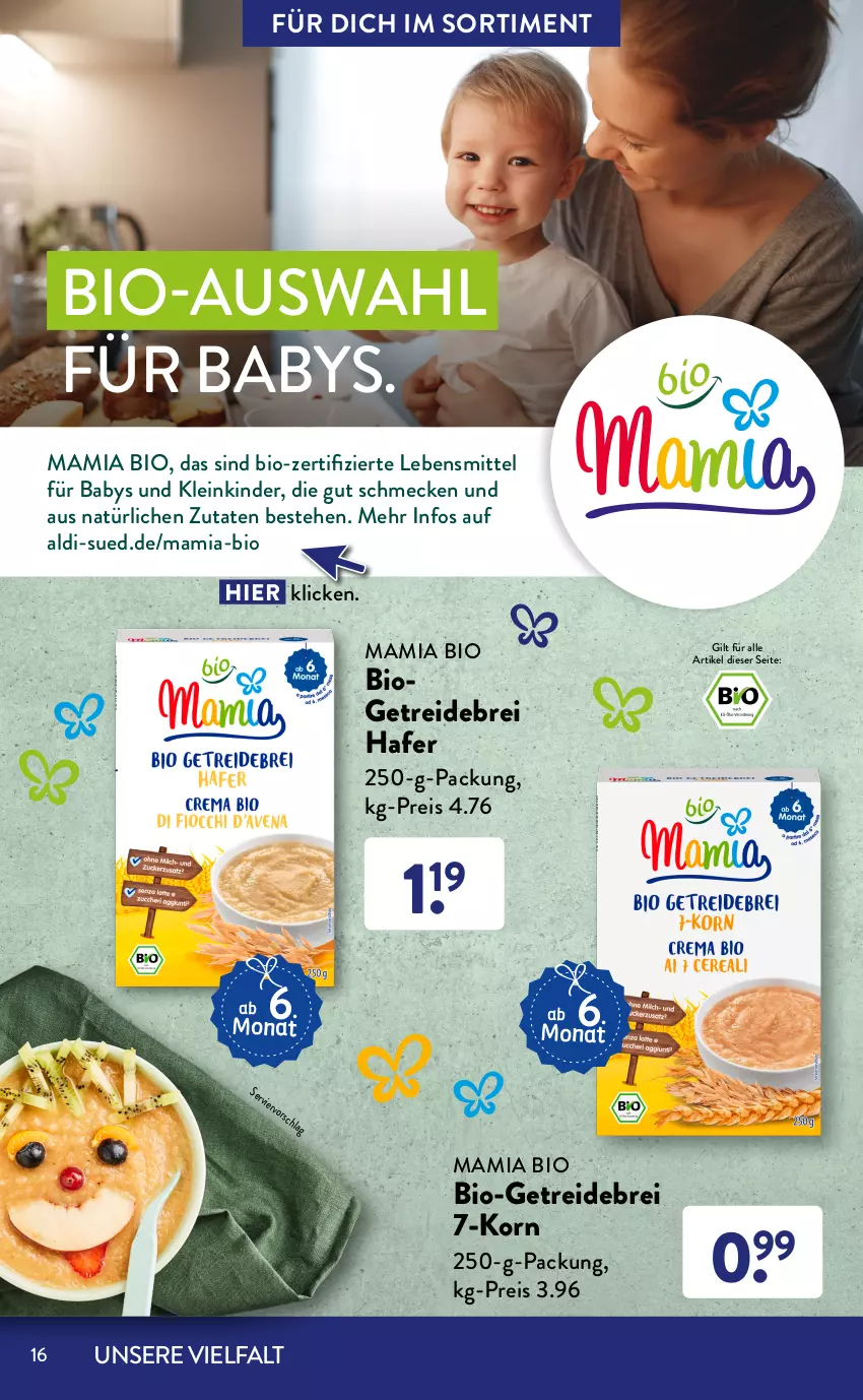 Aktueller Prospekt AldiSud - ALDI Sortiment - von 01.04 bis 30.04.2022 - strona 16 - produkty: aldi, Alwa, apfel, banane, beere, beutel, bio, Brei, eis, erdbeere, flasche, frucht, fruchtsaft, hafer, Kinder, korn, lebensmittel, mac, mam, mineralwasser, obst, Obst und Gemüse, porridge, quetschbeutel, reis, rezept, saft, Ti, und gemüse, wasser