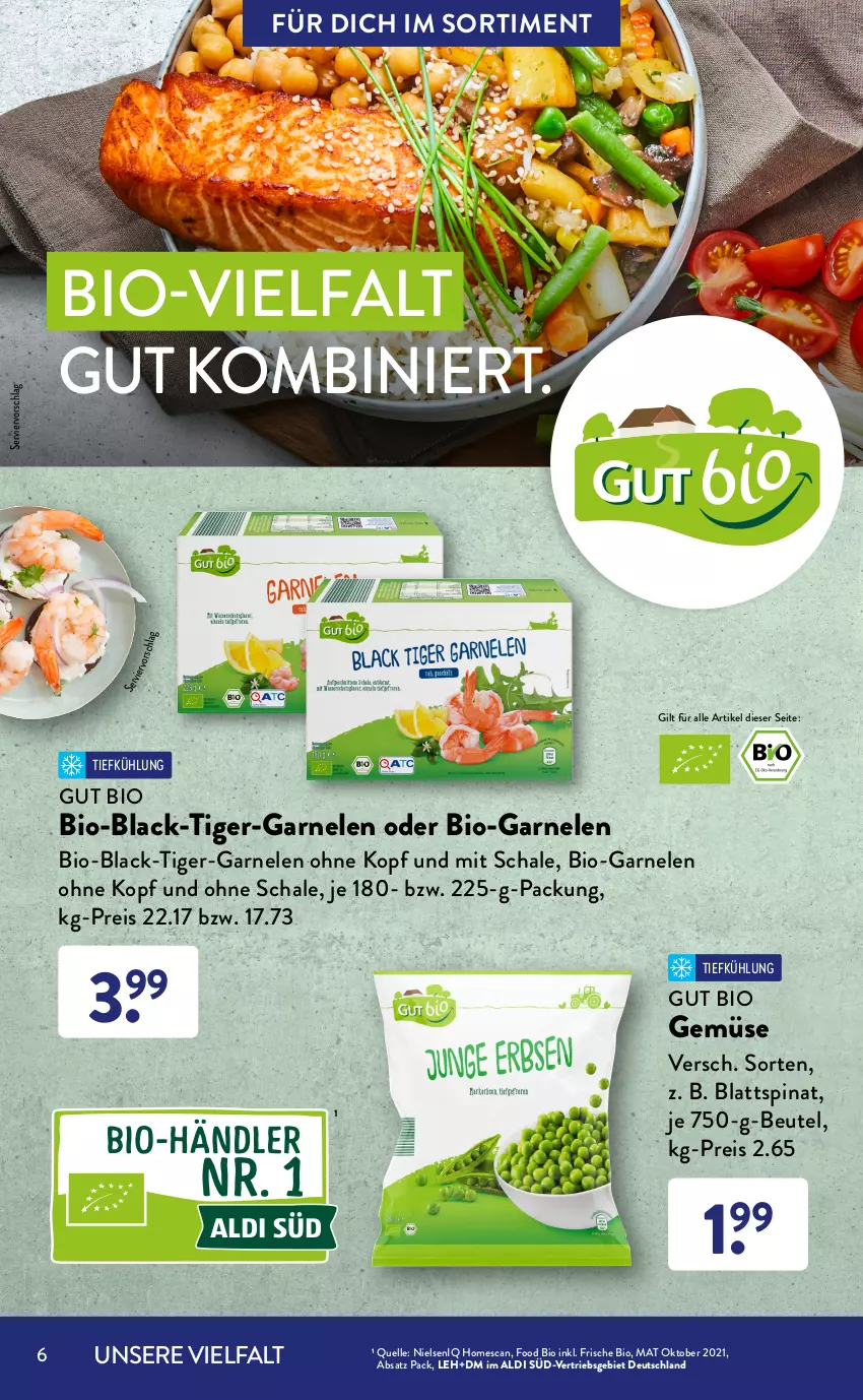 Aktueller Prospekt AldiSud - ALDI Sortiment - von 01.04 bis 30.04.2022 - strona 6 - produkty: aldi, beutel, bio, bio gemüse, blattspinat, eis, elle, filet, flasche, garnelen, lachs, lachsfilet, lack, limette, mango, Mett, natur, nuss, reis, salat, Schal, Schale, spinat, Ti, Tiger-Garnelen, tisch