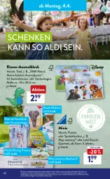 Gazetka promocyjna AldiSud - ALDI Sortiment - Gazetka - ważna od 30.04 do 30.04.2022 - strona 22 - produkty: aldi, alle artikel ohne dekoration, Brei, buch, buntstifte, dekoration, disney, eis, Elefant, elle, Fineliner, gin, Holz, Kinder, Klappbox, kräuter, kräutern, Malblock, Paw Patrol, pflanze, pflanzen, Pinsel, Puzzle, Rauch, rwe, Spiele, stifte, Ti, tisch, und gemüse, ZTE