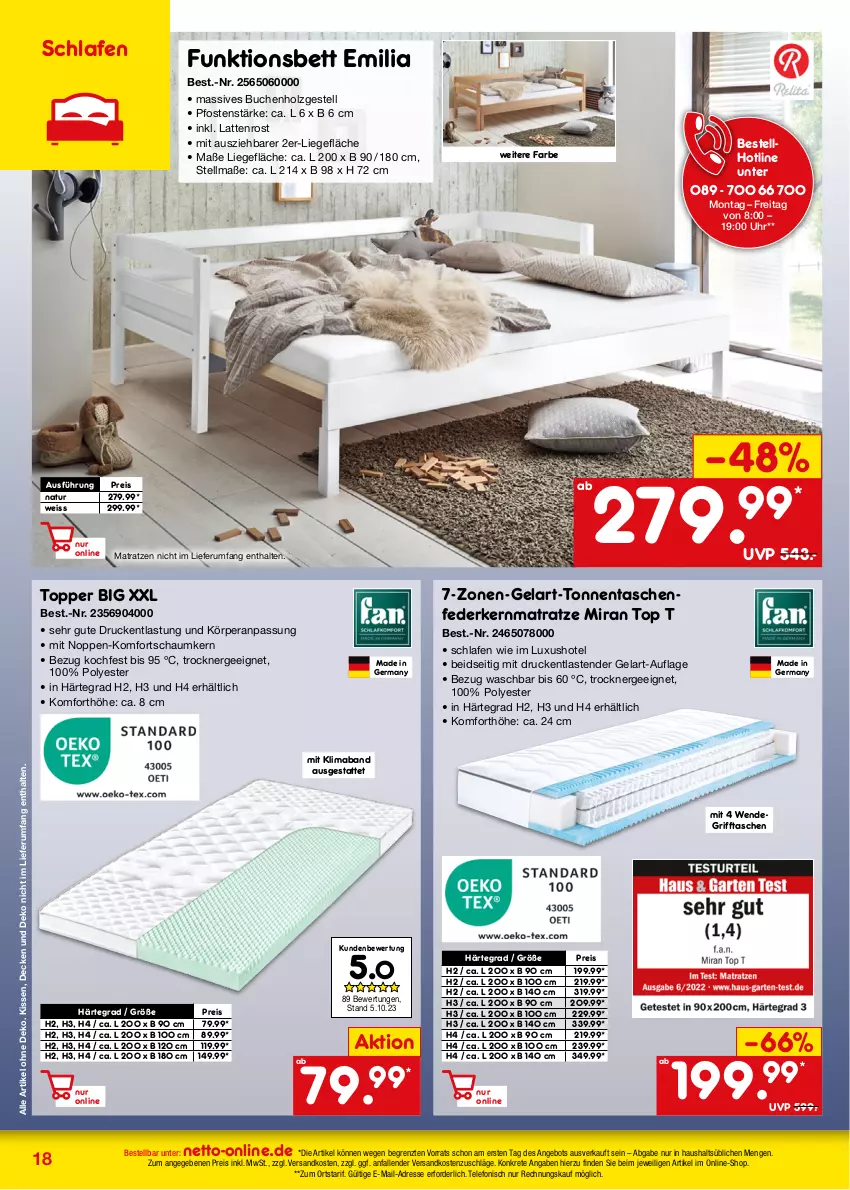 Aktueller Prospekt Netto Marken-Discount - Online-Angebote November - von 01.11 bis 30.11.2023 - strona 18 - produkty: angebot, bett, buch, decke, eis, Ergee, federkern, federkernmatratze, Germ, Holz, kernmatratze, kissen, latte, lattenrost, Liege, mab, matratze, matratzen, natur, ndk, reis, rum, Tasche, taschen, taschenfederkernmatratze, telefon, tender, Ti, topper, Trockner, uhr, ZTE