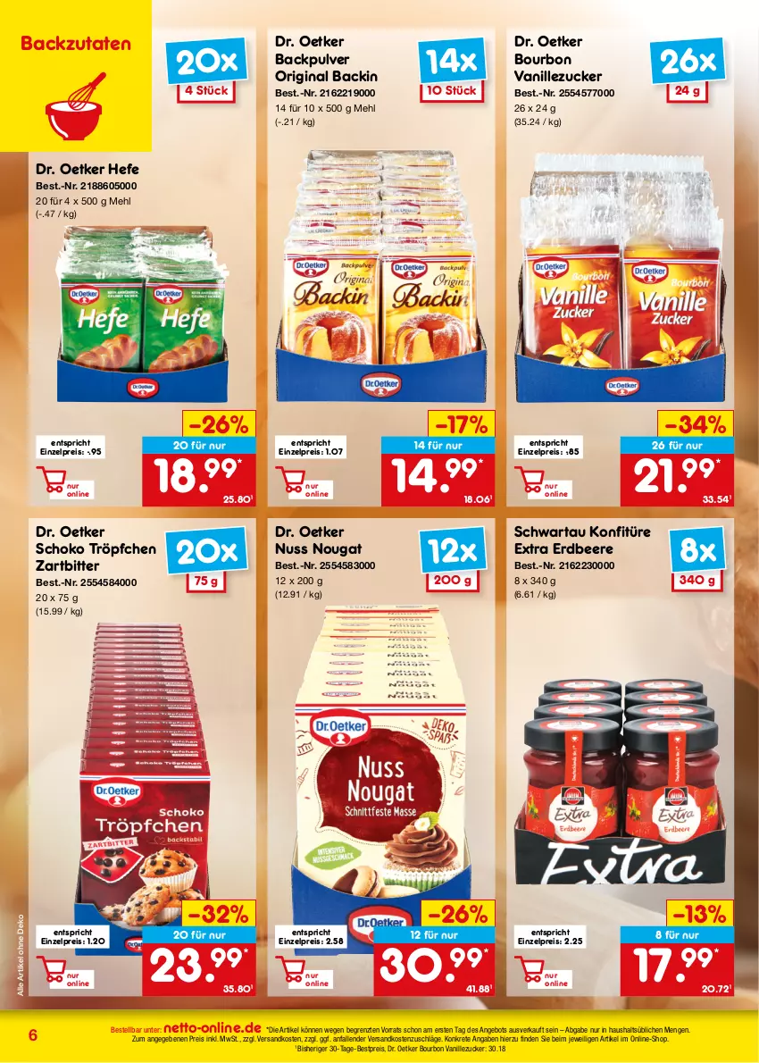 Aktueller Prospekt Netto Marken-Discount - Online-Angebote November - von 01.11 bis 30.11.2023 - strona 6 - produkty: angebot, beere, bestpreis, bourbon, bourbon vanille, Dr. Oetker, eis, erdbeere, gin, Hefe, konfitüre, konfitüre extra, mehl, ndk, nuss, reis, schoko, Schwartau, Ti, vanille, ZTE, zucker