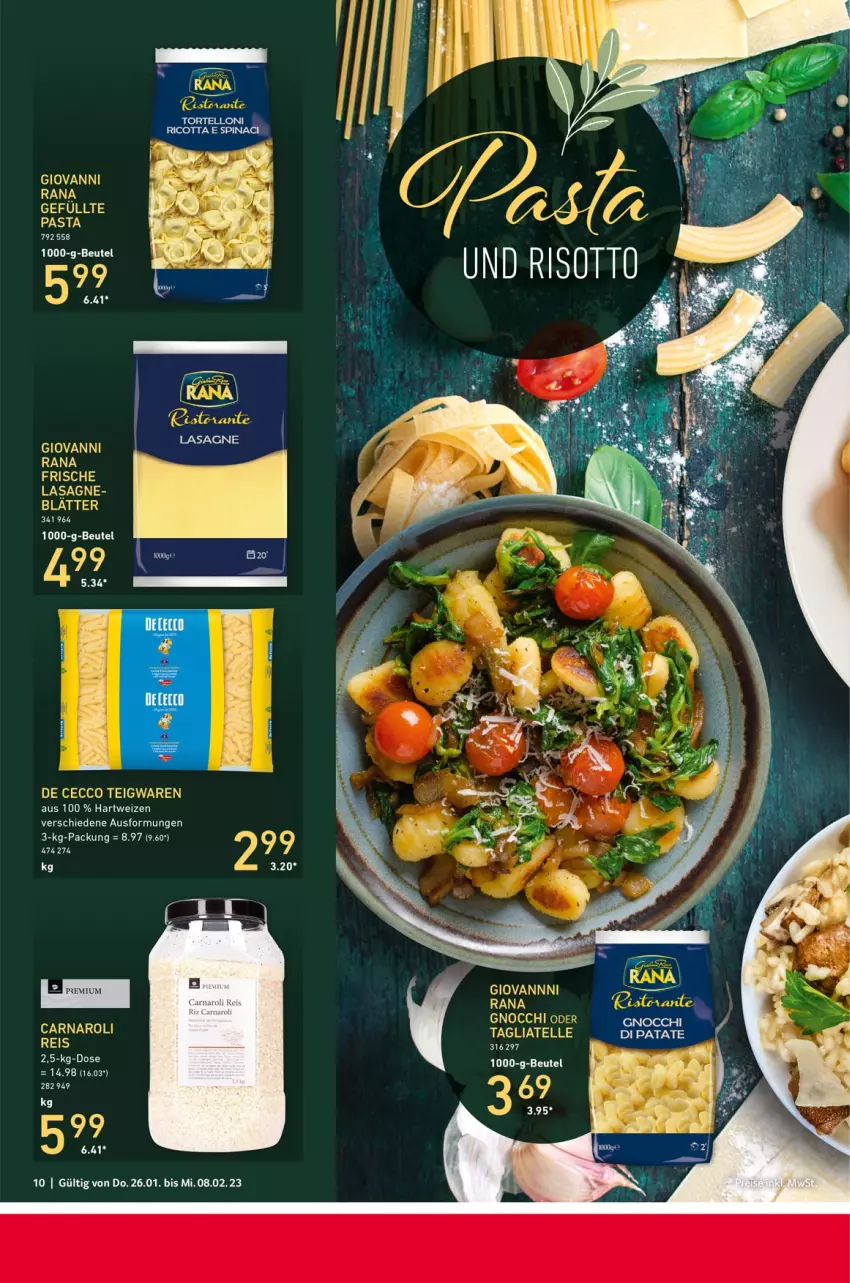 Aktueller Prospekt Selgros - Gastro - von 26.01 bis 08.02.2023 - strona 10 - produkty: beutel, De Cecco, ecco, eis, elle, gnocchi, hartweizen, lasagne, pasta, reis, ricotta, tagliatelle, teigwaren, Ti, torte, tortelloni