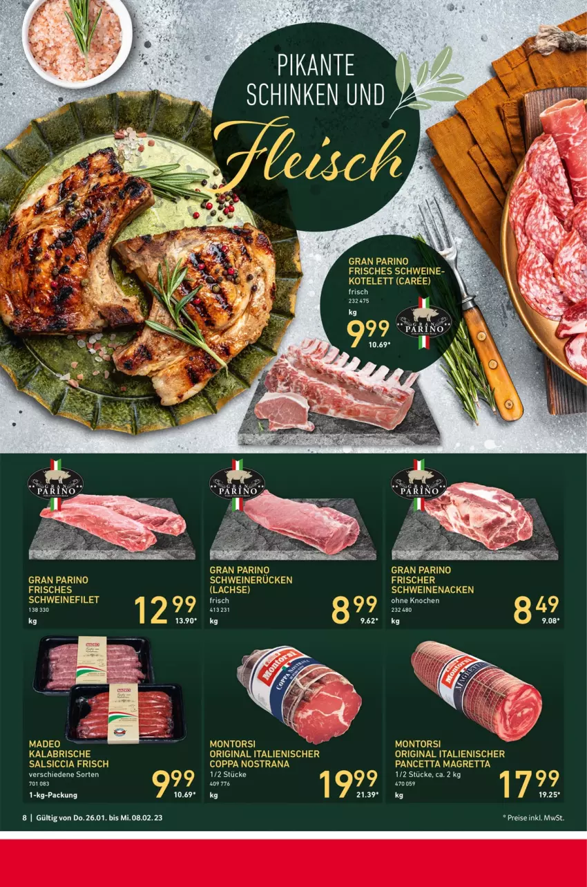 Aktueller Prospekt Selgros - Gastro - von 26.01 bis 08.02.2023 - strona 8 - produkty: deo, ente, gin, lachs, montorsi, Rana, salsiccia, schinken, schwein, schweine, schweinenacken, Ti, wein, weine