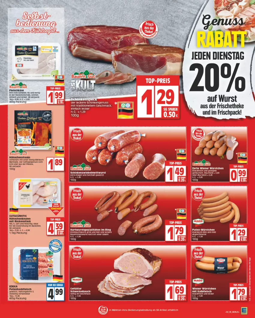 Aktueller Prospekt Edeka - Angebote der Woche - von 09.01 bis 14.01.2023 - strona 5 - produkty: auer, backofen, Bau, Bauer, deka, eis, fleisch, fleischkäse, Geflügel, gewürz, grill, hackfleisch, Hähnchensteak, hähnchensteaks, honig, HP, Kalbfleisch, Käse, knoblauch, LG, mac, marinade, Mett, mettwurst, mit kalbfleisch, nuss, Ofen, pfanne, pute, Putenhackfleisch, ring, rwe, Schal, Schale, schinken, schwein, schweine, Schweinebauch, steak, steaks, Ti, wein, weine, wurst, würstchen, zwiebel, zwiebelmettwurst