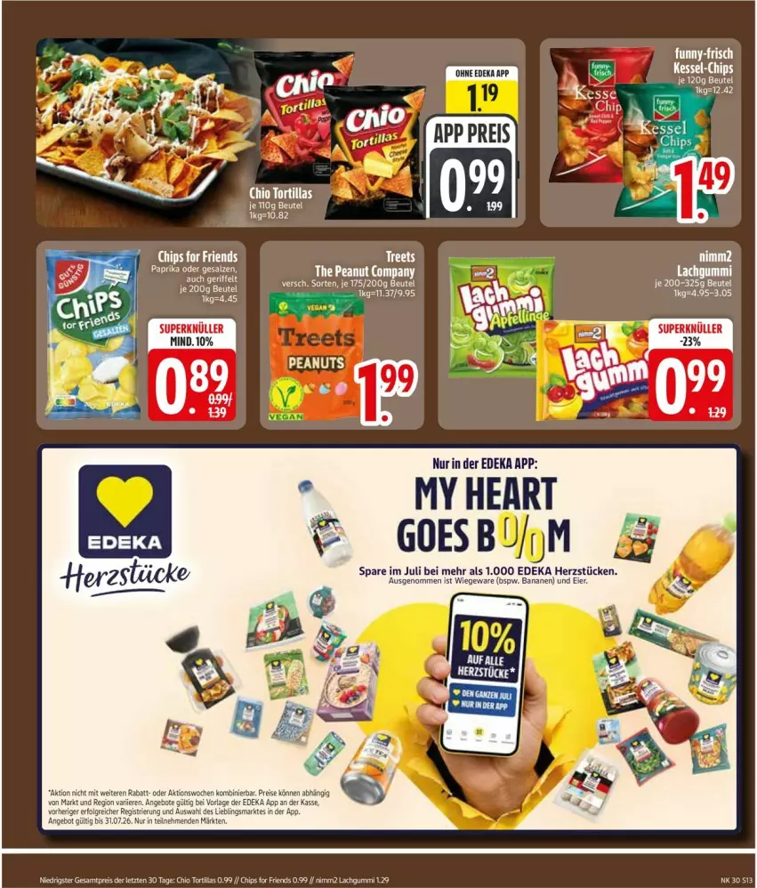Aktueller Prospekt Edeka - Prospekte - von 20.07 bis 25.07.2026 - strona 15 - produkty: angebot, angebote, banane, bananen, beutel, chips, deka, eier, eis, lachgummi, leine, LG, nimm2, paprika, reis, salz, Ti, tortilla, tortillas, ZTE