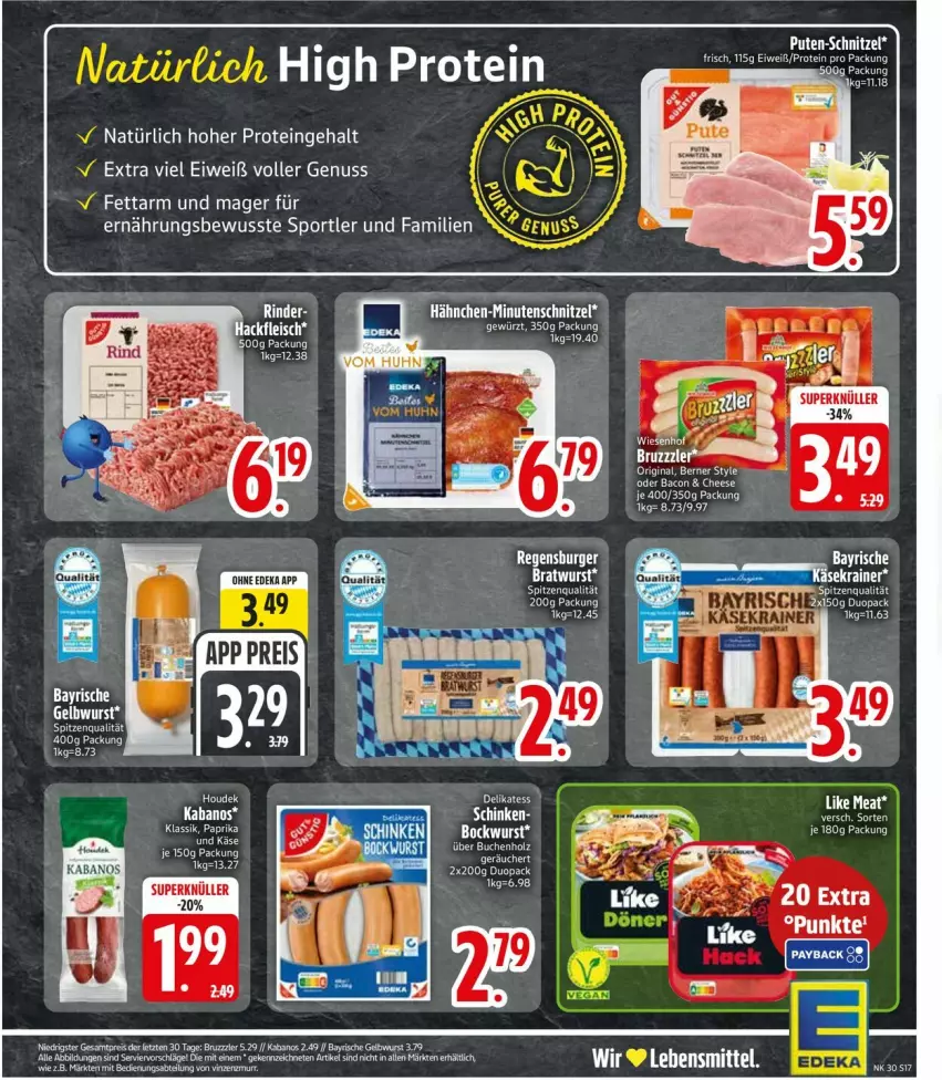 Aktueller Prospekt Edeka - Prospekte - von 20.07 bis 25.07.2026 - strona 19 - produkty: bacon, bockwurst, bratwurst, bruzzzler, deka, eis, gewürz, gin, houdek, HP, kabanos, Käse, Käsekrainer, lebensmittel, minutenschnitzel, nuss, pute, reis, schnitzel, spitzenqualität, Sport, wurst, ZTE