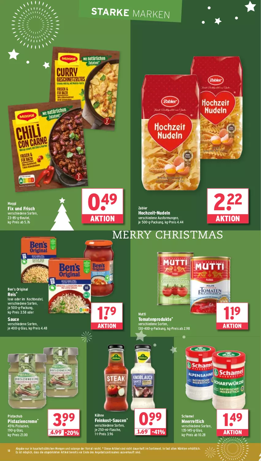 Aktueller Prospekt Wasgau - von 09.12 bis 14.12.2024 - strona 18 - produkty: angebot, auer, Ben’s Original, beutel, creme, eis, feinkost, flasche, gin, kochbeutel, Kühne, maggi, maggi fix, meerrettich, Mutti, nudel, nudeln, pistazien, reis, Rettich, sauce, saucen, schamel, Ti, tomate, tomaten, Zabler