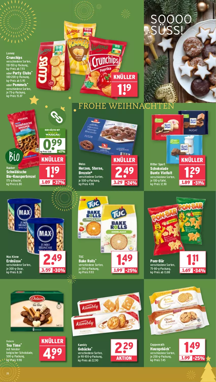 Aktueller Prospekt Wasgau - von 09.12 bis 14.12.2024 - strona 20 - produkty: beutel, bio, brezel, Brezeln, chips, coppenrath, crunchips, eis, erdnüsse, huober, LG, lorenz, lorenz crunchips, pom-bär, Pommels, reis, ritter, ritter sport, schoko, schokolade, Sport, Ti, tuc, weihnachten