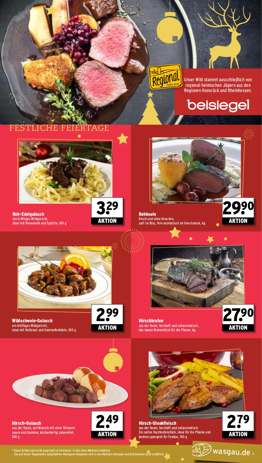 Aktueller Prospekt Wasgau - von 09.12 bis 14.12.2024 - strona 5 - produkty: angebot, angebote, auer, braten, Brei, eier, eis, fleisch, Fondue, gulasch, Knödel, Kraut, küche, Küchen, LG, mac, pfanne, rosen, Rosenkohl, rotwein, sauce, schwein, Semmel, Semmelknödel, steak, Ti, tisch, und gemüse, wein, Wild, Wildschwein